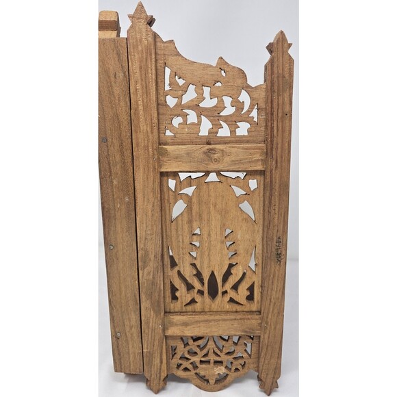 Vintage 16” Hand Carved Wood Folding Corner Display Shelf 2 Tier Owl India - Picture 8 of 16